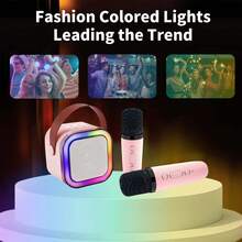 儿童卡拉OK机，配备2个无线麦克风，迷你卡拉OK播放器，带LED彩色灯，便携式户外无线音箱，是3-12岁男孩女孩的理想礼物 - 彩色 - 查看 5