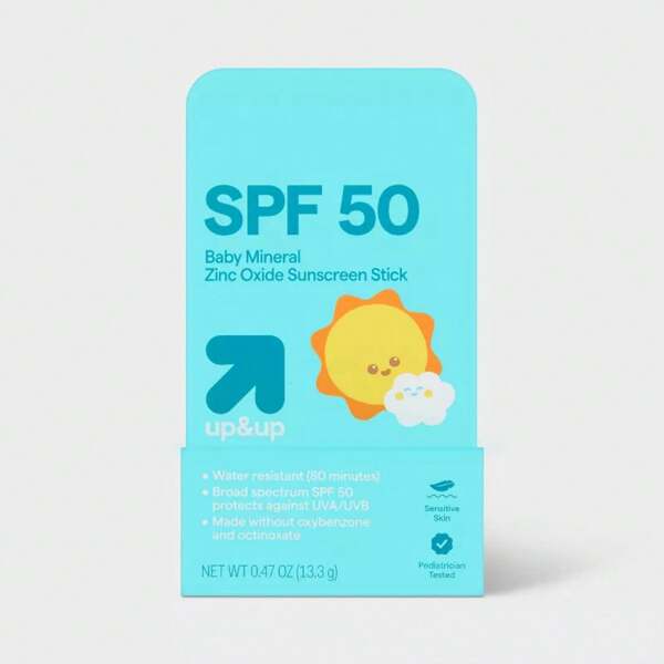 Mineral Sunscreen Stick - SPF 50 - 0.5oz - Up&Up™-This Mineral Sunscreen Stick From Up&Up™ Lets You Take Your Little One Out Outdoor Adventures With Peace Of Mind.This 0.5-Ounce Sunscreen Stick Offers Broad-With SPF 50 To Protect Your's Delicate Skin From Damaging UVA And UVB Rays.Formulated With Zinc Oxide, This Scented Stick Is Easy To Apply And Is Resistant Up To 80 Minutes Before Needing To Be Reapplied, And It's Also Pediatrician Tested.Up&Up™: We Believe Making Choices People, Places, And Pets In Your Life Should Be Easy And Affordable.And, Having Quality You Can Trust Should Be A Given.That's You Can Count On Our Promise – Caring Your Everyday In Every Way.Satisfaction Guaranteed – Love It Or Your Money Back.