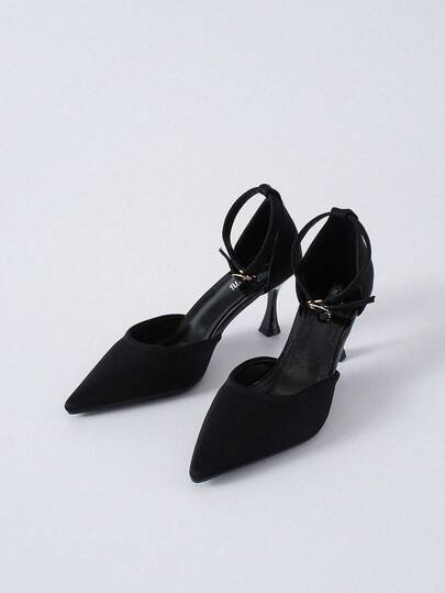 时尚女士高跟尖头穆勒鞋性感绑带设计细高跟鞋女士派对高跟鞋大码圣诞节冬季圣诞礼物