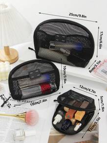 1 PC Black Mesh Shell Bag Wash Bag High-End Make Up Bag,Fashionable And Casual Large Capacity Portable Zipper Makeup Bags,Travel And Vacation Essentials Cosmetic Bags For Sanitary Napkins,Pouch Pads,Wired Earphones,Earpods,Headphones,Charger,Lipsticks,Cosmetics,Perfume,Skin Care And Beauty Products,Home Decor,For Mom,Women,Nurses,Students,School Girls,Keys,Holiday Gifts