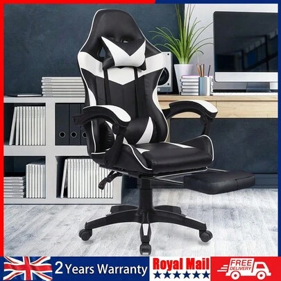 OYAJIA ‌Premium Racing Style Gaming Chair - Ergonomic High Back Office Chair With Adjustable Headrest & Massage Lumbar Support, 360° Swivel PU Leather Computer Desk Chair For Home/Work/Gaming (With Footrest)