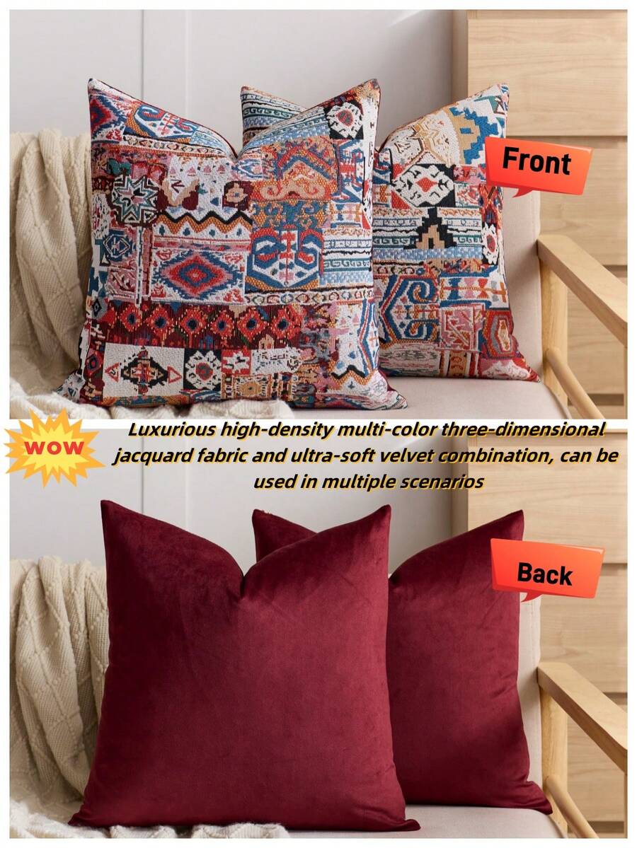 1/2 vỏ gối vuông trang trí phong cách Bohemian, phù hợp cho mọi mùa, nhiều kích cỡ, vải jacquard nhiều màu sắc mật độ cao, không kèm ruột gối, có khóa kéo, thích hợp cho các bữa tiệc ngày lễ, bọc đệm sofa, giường, phòng khách, văn phòng, ô tô và làm quà tặng. - Bohemian nhiều màu - Xem 1