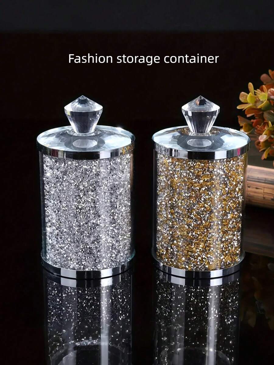 1 件玻璃储物罐（带盖），浴室收纳盒，厨房收纳盒，闪亮容器，清洁棉签罐，适用于厨房柜台，家庭酒吧，餐桌装饰， - 彩色 - 查看 1