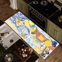 1 pieza Alfombra suave de cocina, Felpudo lavable antideslizante, Alfombra camino, Felpudo, Juego de alfombrillas de baño, sala de estar, lavandería, Alfombra de área, Decorativa apta para cocina, sala de estar, entrada, balcón, decoración del hogar, anti-suciedad, cafetería, bar, fiesta, regalo festivo, Alfombra de piso de dormitorio, Alfombra de baño, Decoración de habitación, Decoración de cocina, Diseño de reno en marco azul y blanco a rayas de fondo colorido