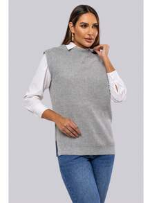 Max Fang Women's Knit Vest With Side Slits - 灰色 - 查看 3