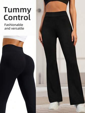 1pc Women's High Waist Leggings Yoga Pants, Slim Fit Flared Leg Trousers With Stretchy Lightweight Fabric, Casual Everyday Wear, Spring/Summer