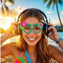 1pc Hawaiian Decorative Sunglasses, Flower & Flamingo Patterned Party Costume, Photo Prop Funny Eyeglasses