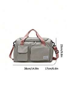 Colourblock Duffel Bag Waterproof With Wet Dry Pocket & Shoes Compartment For Travel & Gym - Grey - View 4