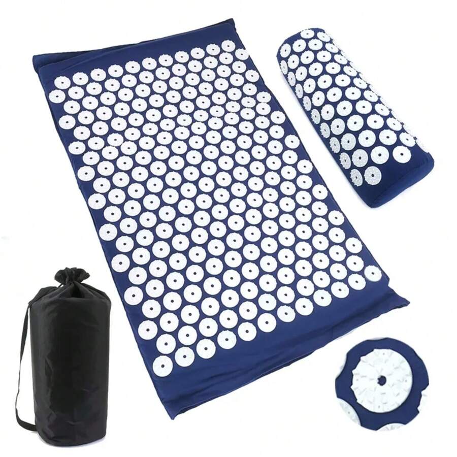 Cojín masajeador, estera de masaje para Yoga, acupresión, alivia el dolor, estrés, espalda, dolor corporal, estera con puntas, estera de acupuntura y juego de almohadas - Neblina azul - Ver 1