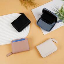 1pc Japanese Style Compact Coin Purse, Minimalist Fashion Large Capacity Women Wallet, Lichee Texture Zipper Accordion Card Holder, Suitable For Girls, Ladies, Office Workers And White Collars, Great For Work, Business Trip, Commute, Outing, Travel