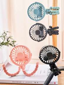 1 pieza Ventilador de mano portátil recargable por USB - Ventilador mini plegable con 3 velocidades ajustables y luz LED para acampar, viajar y uso en la oficina