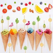 Hawaiian Appetizer Picks Tropical Cocktail Toothpicks Party Decorations For Drinks Bamboo Charcuterie Skewers Flamingo Pineapple Palm Leaf Orange Cactus Sticks For Food Luau Hawaii Beach - Multicolor - View 4