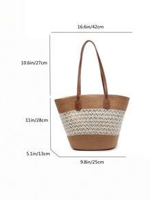 2026 New Straw Tote Bag, Large Capacity Straw Bag, Fashion Versatile Commuter Shoulder Bag, Beach Bag, Travel Vacation Bag, Striped Woven Straw Tote Bag For Women - Beige - View 10