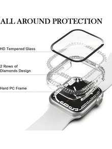 1pc Unisex Transparent Shiny Crystal Rhinestone Decorative Fashionable Anti-Drop Ultra-Thin Tempered Glass Screen Protector, Compatible With Apple Watch Case 38/40/41/42/44/45/46/49mm, Suitable For Apple Watch Series Ultra/SE/11/10/9/8/7/6/5/4/3/2/1, Smart Watch Accessory - Clear - View 3