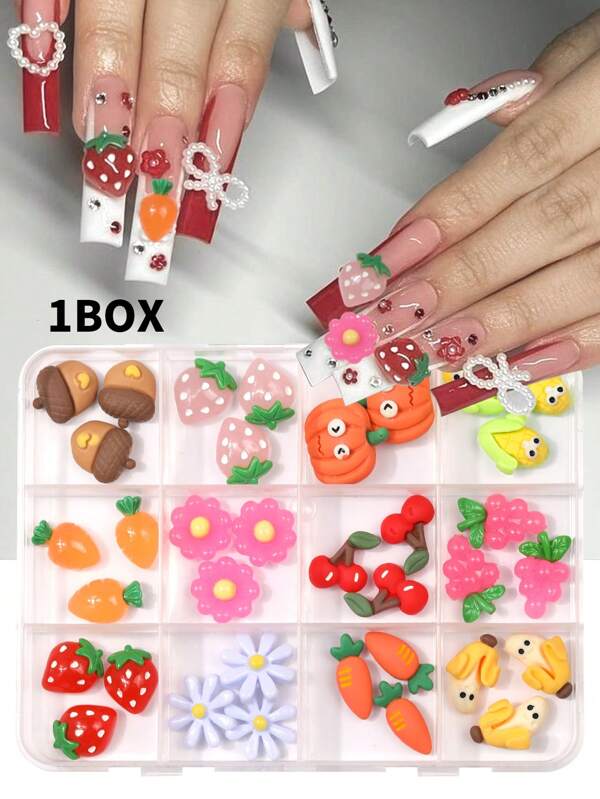 36 Pieces Of Resin Fruit Mixed-Style Nail Art Accessories, Multi-Color Mixed-Style Versatile And Simple DIY Artistic Decorative Nail Hangers, DIY Wearables Nail Material Package
