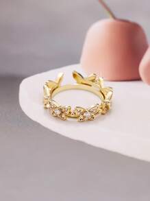 2pcs Glamorous Elegant Cute Sparkling Butterfly Ring Set, Suitable For Women Daily Wear, Birthday Party Gift