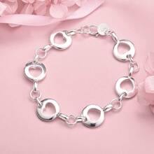 Elegant 1pc 925 Sterling Silver 8 Inches Round Hollow Heart Bracelet For Women Fashion Luxury Gift Christmas Party Charm Jewelry