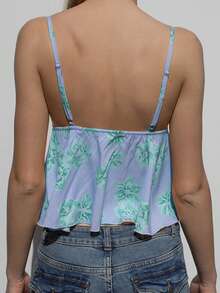 Women Camisole, Sleeveless Tops V-Neck Backless Flower Print Summer Vest For Party Club - Blue - View 6