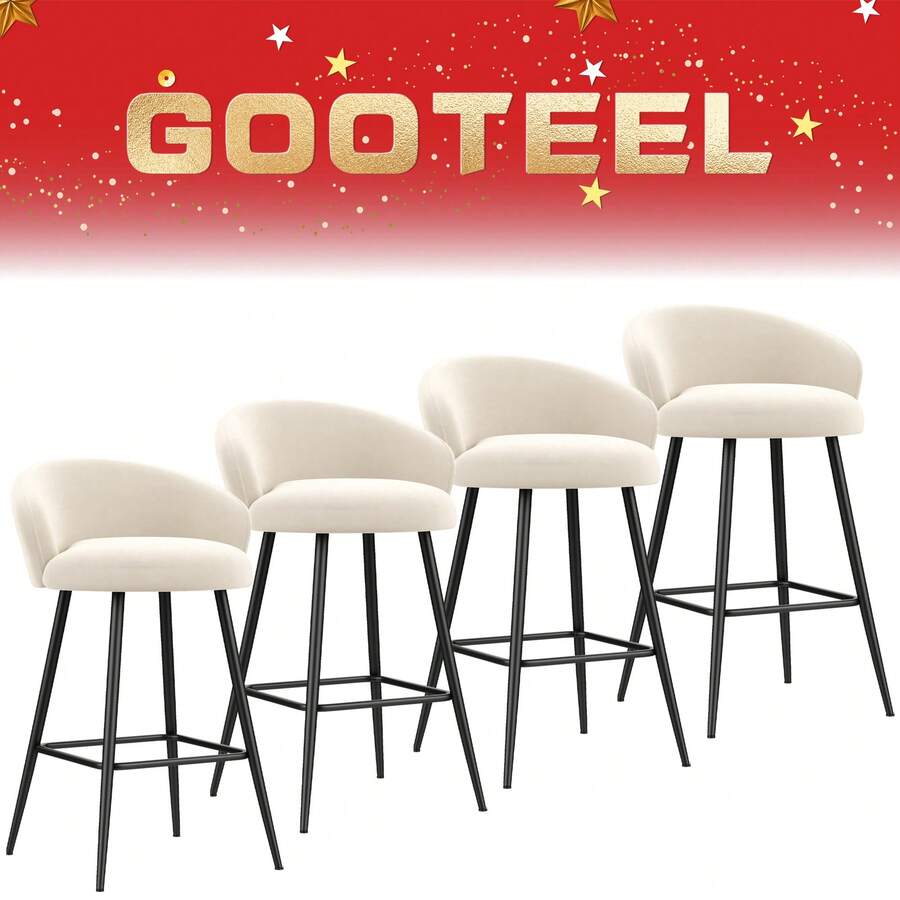 GOOTEEL 24 Inch Bar Stools Set Of 4, Upholstered Barstools, Counter Height Bar Stools Modern Counter Stools For Kitchen Counter Island - White Set Of 4 - View 1