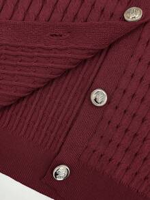 FOR BEAUTY Spring/Summer New Red Twist Flower Round Neck Button Short Sleeved Knitted Cardigan Tops, Simple Temperament, Commuting Style New Year Sweater Jacket - Red - View 8