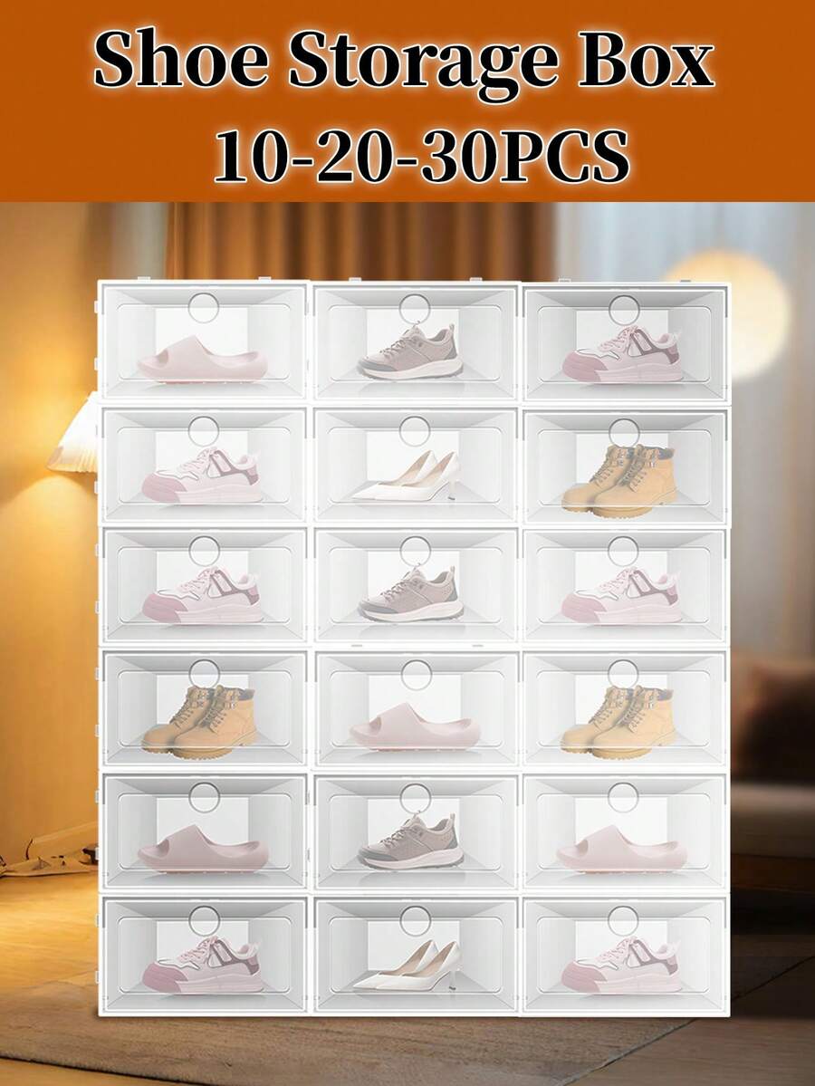Shoe Organizer 20 Pack, Shoe Storage Box, Shoe Rack Alternative, Clear Plastic Stackable Shoe Organizer, - White, For Wardrobe, Space Saving Foldable Shoe Rack Sneaker Storage Box
