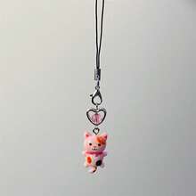 新款 INS 小猫钥匙扣 复古 Y2K 卡通动物简约手机挂饰 招财猫吊饰 手机挂绳吊坠 - 愛心框小貓手機掛繩 - 查看 10