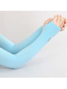 1 Pair Of Solid Color Long Gloves Without Fingers, Outdoor Sun Protection Sleeves, UV Resistant Thin Design