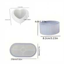 Bộ 3 khuôn silicon: 1 khuôn hình trái tim, 1 khuôn khay hình bầu dục, 1 khuôn lọ đựng có sọc - Kết hợp đa năng, thích hợp cho đồ thủ công DIY, quà tặng và trang trí nhà cửa, chân nến - trắng - Xem 2