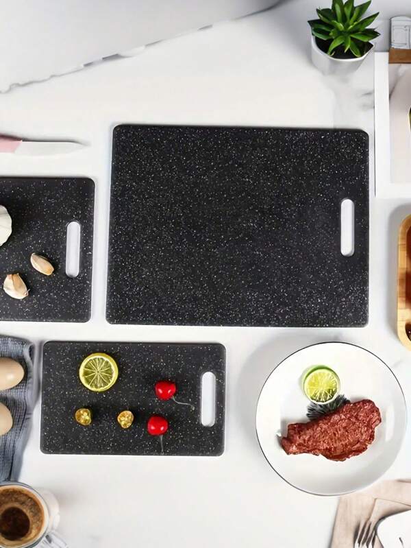 3pcs Kitchen Cutting Board Imitation Marble Plastic Cutting Board With Handle Cutting Board Suitable For Fruits, Vegetables, Meat, Kitchen Accessories, Kitchen Supplies