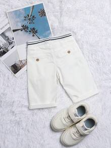 男童棉质松紧腰刺绣休闲梭织短裤 - 白色 - 查看 3