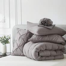 7 Pieces (Full/Queen/King) Elegant Bed In A Bag Comforter Set, Twin(5 Pieces),Stylish Solid Comforter, Soft Microfiber, Comfortable And Warm, Cloud-Like Soft Bedding Set, Bedroom Decor For Spring/Summer/Autumn/Winter, Ideal Gift - Xám - Xem 8