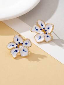1 Pair Women's Fashion Ombre Flower Stud Earrings, Elegant Everyday Wear & Gift Jewelry
