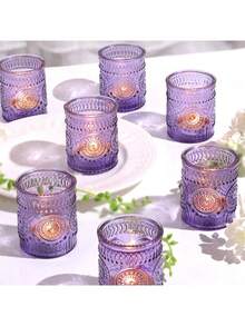 6pcs/Set Glass Wish Candle Holders, Large Capacity For Dining Table Centerpieces, Tea Light Candle Holders For Weddings, Parties, Home Decor - Multicolor - View 17