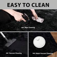 1 pieza Alfombra de área rectangular negra de lujo con pelo largo, estilo nórdico minimalista para sala de estar o dormitorio, alfombra suave y cómoda de moda adecuada para uso en interiores en todas las estaciones.