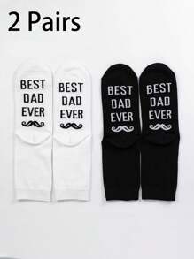 2 Pairs "Best Dad Ever" Men's Crew Socks And Ankle Socks, Minimalist Comfort Casual Creative Everyday Versatile