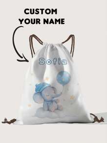1 pieza Mochila con cordón personalizable con estampado de elefante, adecuada para niños y adolescentes. Se puede personalizar con tu diseño único y el nombre del destinatario como regalo.