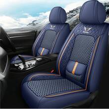 Breathable Luxury Nappa Leather + Ice Silk Car Seat Cover 4 Season Use Front Back Rear Cushion Full Wrapped Protector Universal Fit For 95% Cars SUV Truck - Blue - View 1