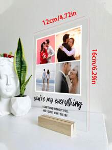 1 Placa de acrílico personalizada con foto de pareja, tamaño 4.72 X 6.29 pulgadas, con base de madera, perfecta para exhibir en el dormitorio, ideal para parejas, recién casados, aniversarios, regalos del Día de San Valentín