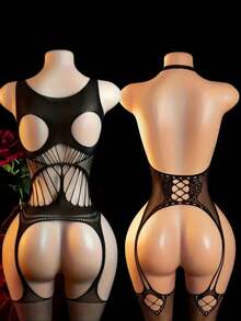 2 Pieces Set, Fishnet Lingerie, Hollow Out, Crotchless, Sexy, Great For Couples To Wear Together