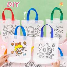 Juego de 5 piezas/10 piezas de bolsas de tela no tejida con estampado de graffiti de colores, bolsas de fiesta con arte de animales de carnaval, reutilizables, para fiestas, regalos, embalaje y almacenamiento, hechas a mano con pintura de graffiti, colores y estilos aleatorios