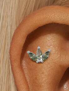 1 件 925 纯银天然绿玛瑙榄尖形平背软骨耳轮穿孔精美珠宝适合日常佩戴婚礼派对订婚周年纪念情人节 - 銀色 - 查看 24