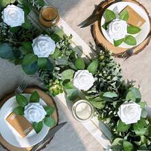 10/25/50 件/套白色人造花，真实触感仿真玫瑰简约泡沫装饰花，用于家居装饰人造花玫瑰，适用于情人节 DIY 花束婚礼派对家居装饰婚礼场景布置，DIY 艺术花环装饰蛋糕装饰，房间装饰美学，送给女孩的礼物 - 白色 - 查看 8