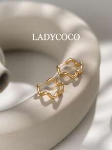 1 par de brincos de argola de metal trançado banhados a ouro 14K elegantes e modernos, joias para mulheres, minimalistas e luxuosos