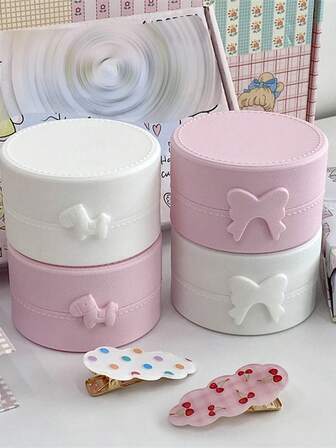 1 件可爱纯色蝴蝶结小马植物动物收纳盒、珠宝、化妆品、发饰收纳盒、通用圆形、大容量、卡通风格、多功能、耐用、美观、用途广泛，非常适合儿童、女孩、女士、节日礼物、圣诞节、生日、高转化率关键词、时尚、装饰性、节省空间，非常适合卧室、浴室、书桌、家居装饰。