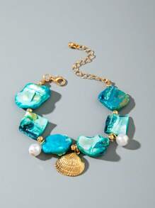 imoli 1 pieza Pulsera de estilo bohemio minimalista con colgante de perla, cruz y trébol, para mujer, regalo perfecto para playa, viajes y vacaciones (teñido artificialmente, puede tener un ligero desvanecimiento del color)