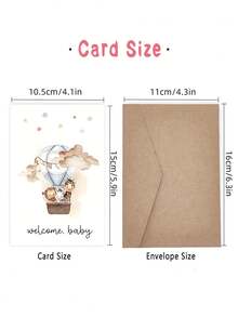 1 张热气球和长颈鹿图案淋浴贺卡（带信封）、可爱的洗礼和新生儿祝贺卡、适合家人、朋友、新妈妈和爸爸的通用纸卡 - 彩色 - 查看 5