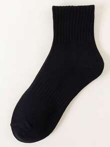 1/5/10 Pairs Men's Solid Black And White Mid-Calf Socks, Comfortable Casual Sports Socks For Summer - Multicolor - View 2