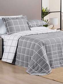 Bedspread 3 Pieces King\Queen\Double\Single Double Sided 200 Thread Count Percale Austin Quilted - Grey - View 3