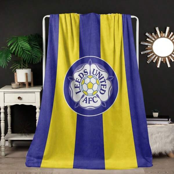 Couverture en laine du club de football de Leeds United - Couverture confortable pour les 4 saisons avec l'emblème iconique et un design rayé, parfaite pour la maison, le bureau ou la décoration du canapé, cadeau idéal pour les fans