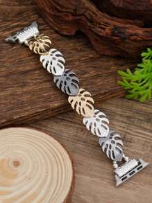 1pc Women's Bohemian Fashion Simple Monstera Zinc Alloy Elastic Bracelet Strap Compatible With Apple Watch Band 38mm 40mm 41mm 42mm 44mm 45mm 49mm S10 42mm S10 46mm, Creative Asymmetrical Hollow Leaf Shape Metal Strap Compatible With Iwatch Series Ultra 2 S10 SE 9 8 7 SE 6 5 4 3 2 1